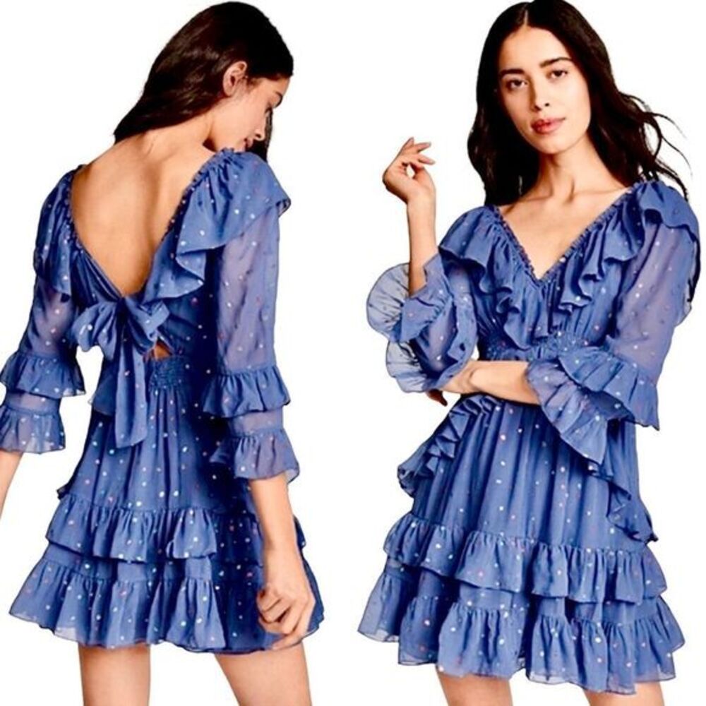 💕NWT REBECCA TAYLOR  Silk Glitter Gem Chiffon Ruffle Dress